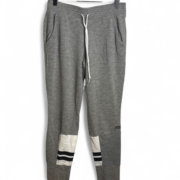 PINK Victoria's Secret Gray and White Joggers with Tapered Fit size Medium - Picture 1 of 3